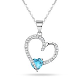 Heart Birthstone Necklace Gifts for Women Girls, S925 Sterling Silver Necklace Mothers Gifts Christmas Gifts Valentines Anniversary Birthday Jewelry Gifts for Women Mom Her Wife Grandma Girlfriend, Sterling Silver, Cubic Zirconia