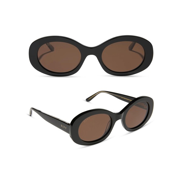 DIFF Lainey Designer Oval Sunglasses for Women UV400 Polarized, Black