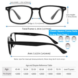 TOVEEN 5 Pack Vintage Square Reading Glasses Anti Blue Light UV Glare Filter, Lightweight Fashion Spring Hinge Readers for Men Women 1.75