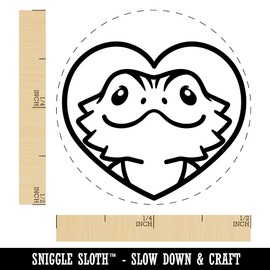 Bearded Dragon Lizard Inside of Heart Self-Inking Rubber Stamp Ink Stamper for Stamping Crafting Planners - 1/2 Inch Mini - Orange Ink
