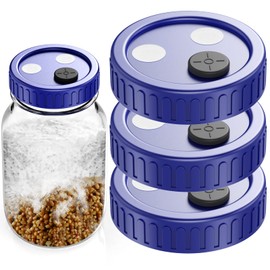 Mushroom Jar Liquid Culture Lid Wide Mouth Rejular Mouth Food Grade Plastic Grain Spawn Cultivation Mason Jar Lid with PTFE Membrane & Self Healing Injection Ports For Mushroom By ZHANXUBIO (70mm