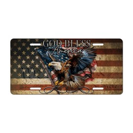 Chroleia God Bless America License Plate – American Flag with Bald Eagle Patriotic Front Plate for Car, Truck, SUV – Durable Aluminum USA Auto Accessory