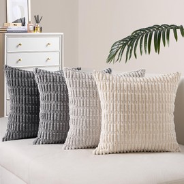 Topfinel Cushion Cover, 45 x 45 cm, Set of 4, Corduroy Cushion Covers, Decorative Cushion Cover Sofa Cushion Set, Decorative Cushion for Sofa, Bedroom, Decoration, Living Room, Balcony, Striped, Dark