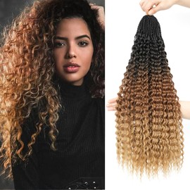 Auxemuen Pre Looped Micro Curly Crochet Hair Brazilian Afro Kinky Crochet Black Braiding Hair Extensions Deep Wave Synthetic Mini Senegalese Twist For Boho (1B/30/27, 16 Inch (Pack of 8))
