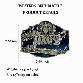 Western Belt Buckles for Men Cowboy Rodeo, American Military Warship US Navy Novelty Belt Buckle for Women