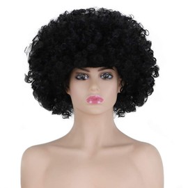 AICKER Short Kinky Curly Afro Wig for Women Men, 70s Synthetic Heat Resistant Wigs, Funny Party Cosplay Hair (Black)