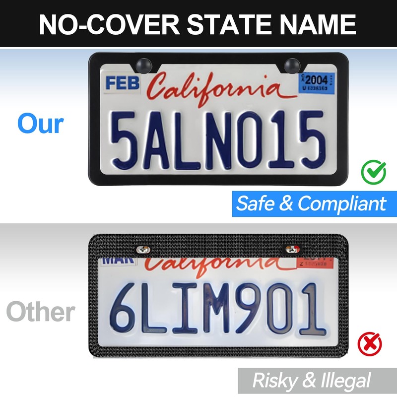 VRYTOR 2PCS Matte Black License Plate Frames - No-Cover State