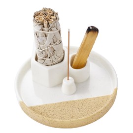 4 in 1 Incense Holder, Sage Holder, Palo Santo Holder, Incense Holder for Sticks, Smudging Burner, Ceramic Smudge Tray, Ideal for Smudging Meditation Yoga Room, Simple, Sturdy