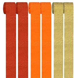 ZOOYOO 81 Feet Red, Orange and Gold Party Streamers, 6 Rolls Red, Orange and Gold Crepe Paper Streamers Decorations for Thanksgiving Decoration, Fall Decoration, Birthday Anniversary