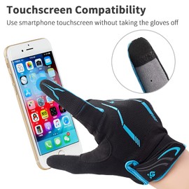 I Kua Fly Full Finger Cycling Gloves Men Touchscreen Compatible MTB Gloves with Gel for Men Women (Blue, S)
