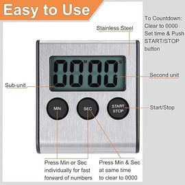 Kyzistn Digital Kitchen Timer, Kitchen Timer, Magnetic Kitchen Timer, Big Digits Loud Alarm Magnetic Back Count Up Countdown Timer Perfect for Students, Cooking, Baking