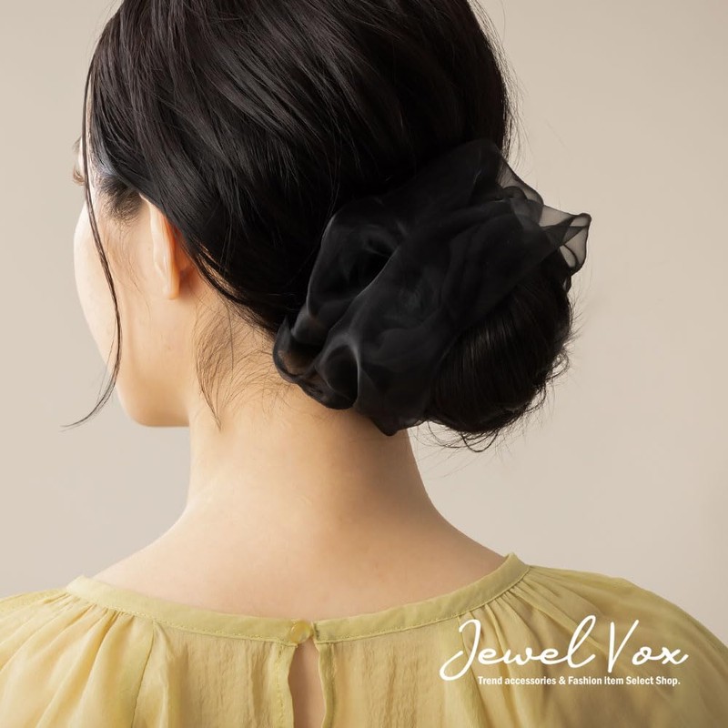 JewelVOX Hair Accessories, Plain, Organza, Big, See-through, Large, Black