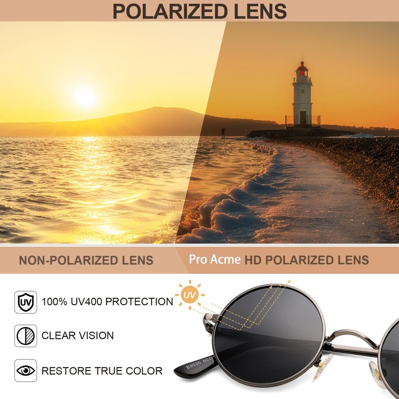 Pro Acme Retro Small Round Polarised Sunglasses for Men Women,