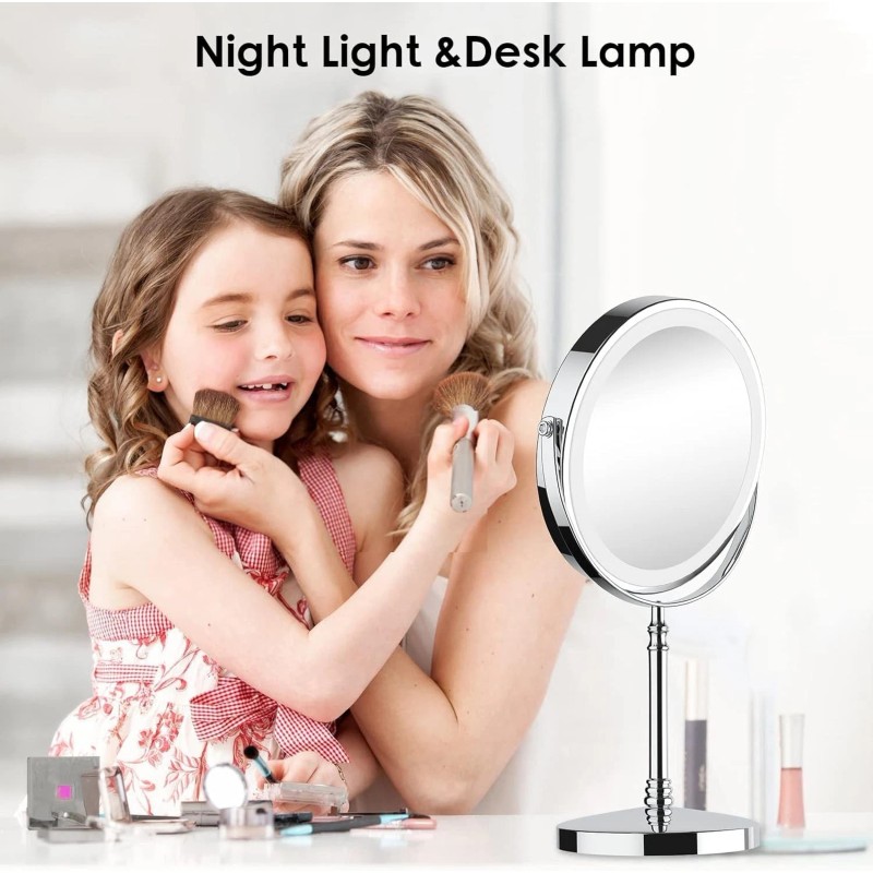Deiovwxs Lighted Makeup Mirror 3000 mAh Rechargeable Double Sided Magnifying