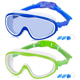 COOLOO 2-PACK Kids Swimming Goggles, Kids Swim Goggles Junior Children Girls Boys Early Teens Age 3-15, with Anti-Fog, Waterproof, Protection Lenses, Crystal Clear Wide Vision