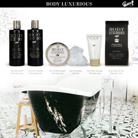 Gift Set for Women | Vanilla & Lime Blossom Bath Products | Original Gift Idea for Women | Ideal for Mothers Birthday | Beauty, Care and Wellness Basket | Body Luxurious Black by Gloss!
