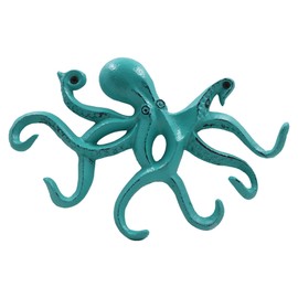 Octopus Keys Hook, Decorative Wall Mounted Nautical Wall Rack, Antique Key Holder Hook, Cast Aluminum Hanger for Coat, Hand Towel, Bathrobe, Jacket, Swimming, Kitchen & Balcony (Distressed Green)