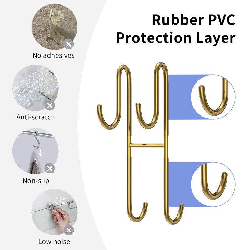 Over Shower Glass Door Hook, 2 Pack Gold Stainless Steel