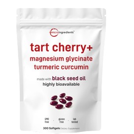 Tart Cherry+ with Magnesium Glycinate & 95% Turmeric Curcumin, 300 Softgels | Highly Bioavailable with Black Seed Oil Carrier | Extra Strength Tart Cherry Extract | Natural Herbal & Mineral Complex