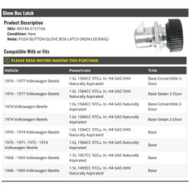Marketplace Auto Parts - Glove Box Latch - Compatible with 1968-1977 Volkswagen Beetle