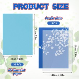 Cyanotype Paper Kit 32 Sheets A5 Size 5.8x8.3in with Reusable Acrylic Plate Sun Print Paper for DIY Solar Art Educational Projects Scrapbooking Crafts Fun Activity for All Ages Durable and E