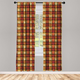 Ambesonne Fall Window Curtains, Autumnal Vibe with Plaided Checked Pattern with Reflexion Stains Like Print, Lightweight Decor 2-Panel Set with Rod Pocket, Pair of - 28" x 84", Paprika Orange Rust