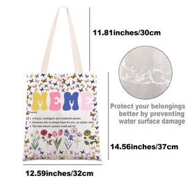 JNIAP Meme Canvas Tote Bag Meme Floral Shoulder Bag Meme Travel Bag Meme Grocery Bag Meme Gifts For Grandma, Meme Tb, Large