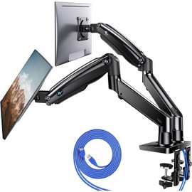 HUANUO Dual Monitor Stand for 13 to 40 inch, Premium Dual Monitor Mount with USB, Height Adjustable Monitor Stand for 2 Monitors, VESA Mount with Clamp/Grommet Base, Each Arm Hold up to 26.4lbs, HNDS7