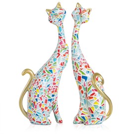 masteymoh Medieval Cat Decor Home Decor Set of 2, Resin Cat Statue, Cat Figurines Ornaments 9.6-Inch, Resin Art Sculptures, Cat Couple Statue for Bookshelf & Desktop (Bright Y145)