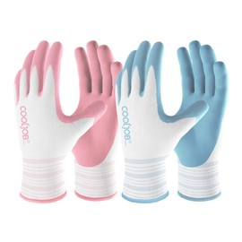 COOLJOB Gardening Gloves for Women Ladies, 2 Pairs Breathable Rubber Coated Garden Gloves, Outdoor Protective Work Gloves, Medium Size Fits Most, Blue & Pink (2 Pairs)