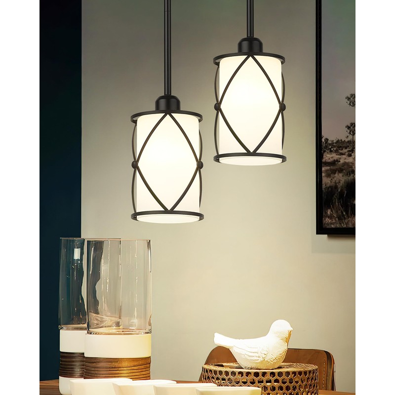 Osimir Glass Pendant Lights Kitchen Island, 2 Pack Modern Black