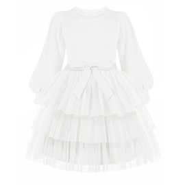 Arshiner Toddler White Dress Fairy Tutu Winter Long Sleeve Wedding Tulle Clothes Size 5