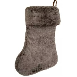 Christmas Stocking ~ Gray Light Brown Faux Fur Chic, Glam Holiday Design 17.5 inches