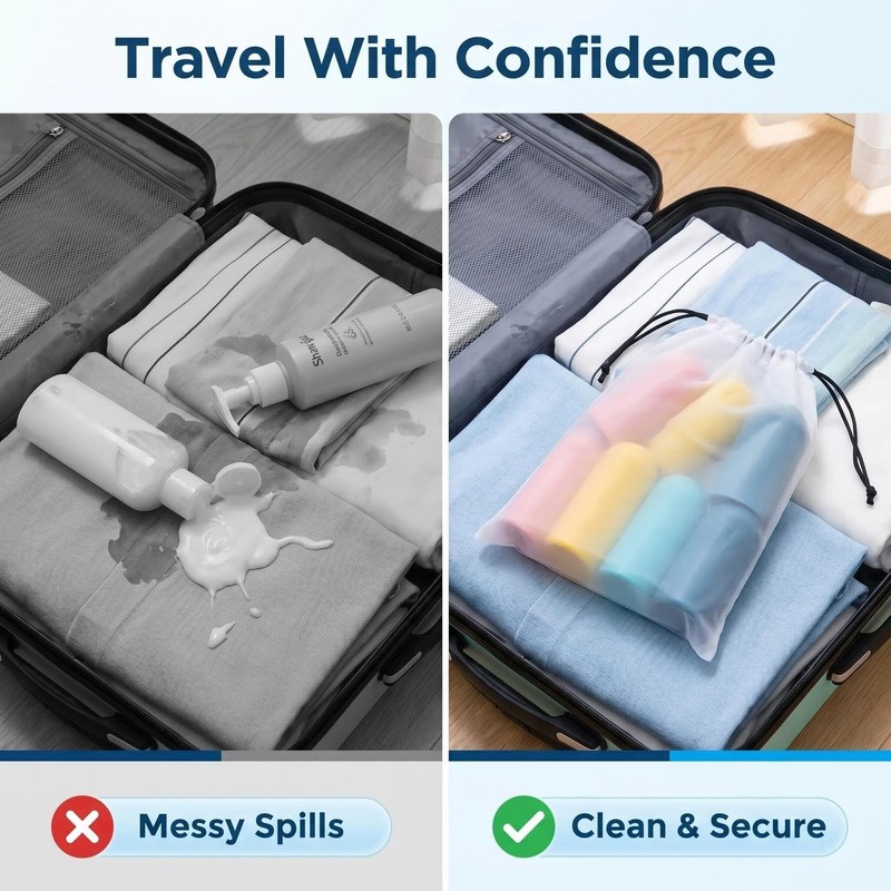 Bekecidi 15-Piece Travel Essentials Bundle: 5-Pack Waterproof Drawstring Shoe Bags