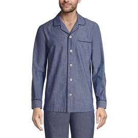 Lands' End Mens Essential Pajama Shirt Medium Indigo Chambray Regular Large