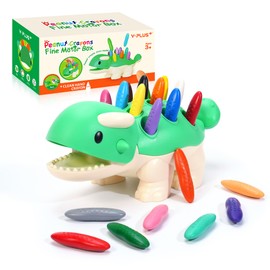 YPLUS Dinosaurier Spielzeug mit Erdnuss Wachsmalstifte, Montessori Sensorik Spielzeug Feinmotorik Lernspielzeug, 24 Farben Malstifte Kleinkinder Box Spielzeug Aktivitätenset für Kinder 3-5, 2-4