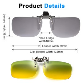 Pack of 2 Polarised Sunglasses Clip Sunglasses Attachment Glasses Flip Polarised Sunglasses Sunglasses Clip Sunglasses Attachment Glasses for Men and Women, Yellow + Grey
