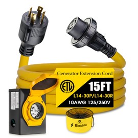 LAZMUMI 30 Amp Generator Power Cord and Power Inlet Box, 4 Prong NEMA L14-30P to L14-30R, with L14-30P Power Inlet, 125/250V 7500W 10 Gauge SJTW Generator Cord (15FT)