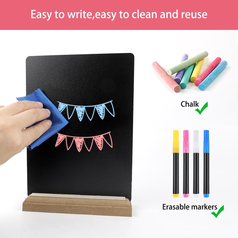 8 Pack 6x8 Inch Small Chalkboard Signs with Stand,Double-Sided Tabletop