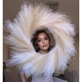 VOULUX Fluffy Artificial Large Faux Pampas Grass Boho Wreath - 27" Baby Blue Modern Feather Indoor Wreath For Front Door