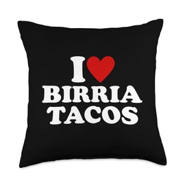 I Heart Birria Tacos I Love Birria Tacos Apparel I Love Birria Tacos Red Heart Throw Pillow, 18x18, Multicolor