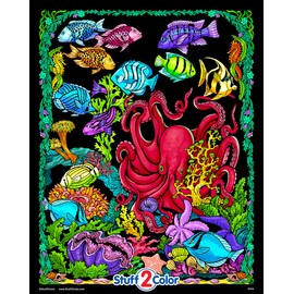 Octopus Den - Fuzzy Poster - Arrives Uncolored - All Ages Coloring Fun for Kids and Adults - Perfect Indoor Activity