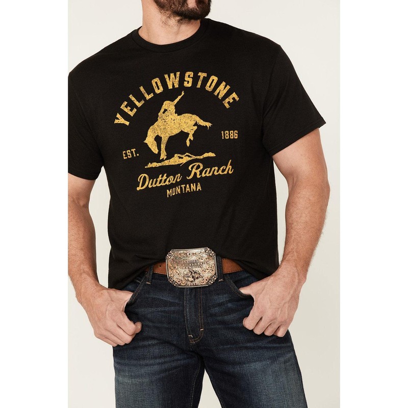 Changes Men's Yellowstone Dutton Ranch Bucking Bronco Graphic Short Sleeve