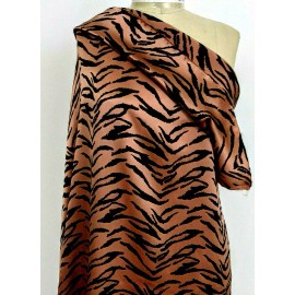 100% PURE SILK CHARMEUSE TIGER ANIMAL PRINT BLACK BRONZ  45” wide. Sold By Yard