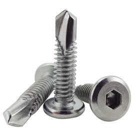Fajoeda Pack of 40 Self-Tapping Screws Flat Head, 6.3 x 25 mm 410 Stainless Steel Hexagon Socket Screws Drilling Screws (16 mm to 45 mm Available, Silver)
