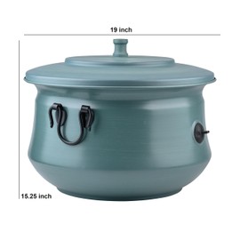 LifeSmart Decorative Garden Hose Holder Storage Pot with Lid | Hose Container Pot Outdoor or Indoor Use | Water Hose Hider 19x15.25 Inches,Green | Handmade (Brushed Green)