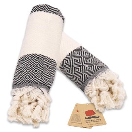 Bazaar Anatolia Turkish Hand Towels for Bathroom Set of 2 | 39"x19", Cotton | Bathroom & Decorative Hand Towels for Kitchen Dishcloth, Tea, Yoga, Face, Gym - Diamond Black