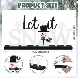 MiniInflat Winter Metal Sign Rustic Let It Snow Table Decor Holiday Tiered Tray Decor with Wooden Base Freestanding Metal Word Sign for Home Tabletop Centerpiece Mantel Shelf Fireplace