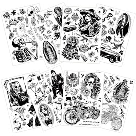 Tatuajes temporales de cholo para adultos, 8 hojas, más de 180 tatuajes falsos grandes, chicana, guadalupe, gánster, prisionero, México, decoraciones para fiestas chicanas, ropa de cholo