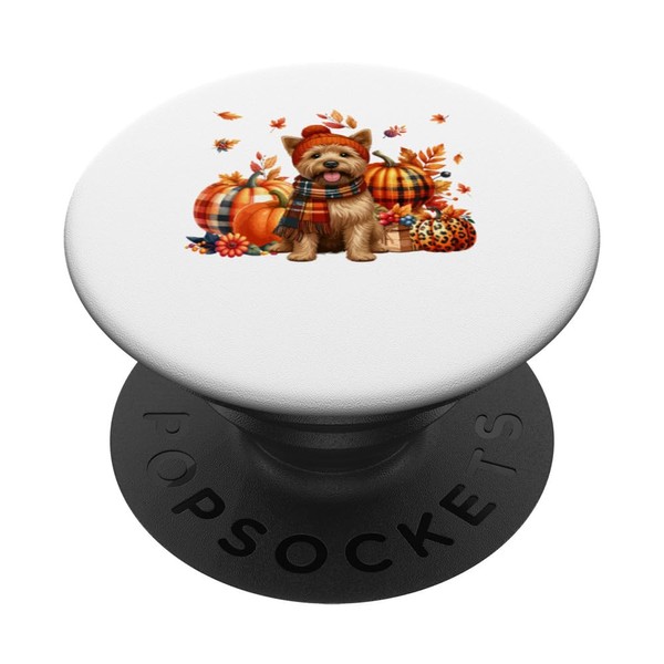 Norwich Terrier Thanksgiving Leopard Pumpkins Fall Leaves PopSockets Swappable PopGrip